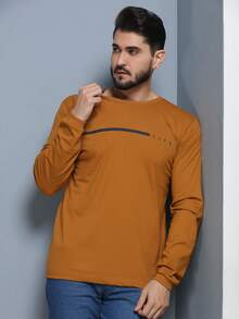 Men's Long Sleeve T-Shirt Basic Blouse Without Hood LIFE Print - 芥末黃 - 查看 2