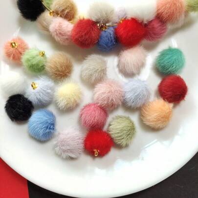 30 个 0.6 英寸 22 色蓬松绒球吊坠、DIY 耳环项链手链发饰、汽车挂饰、手工制作钥匙扣手机吊饰