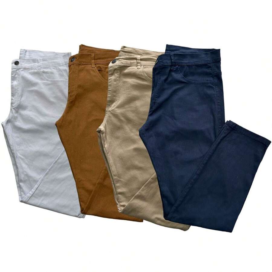 KIT 04 MEN'S BASIC SLIM FIT PLAIN TWILL TROUSERS WITH ELASTANE ALL COLORS READY FOR DELIVERY - Multicolor - View 1