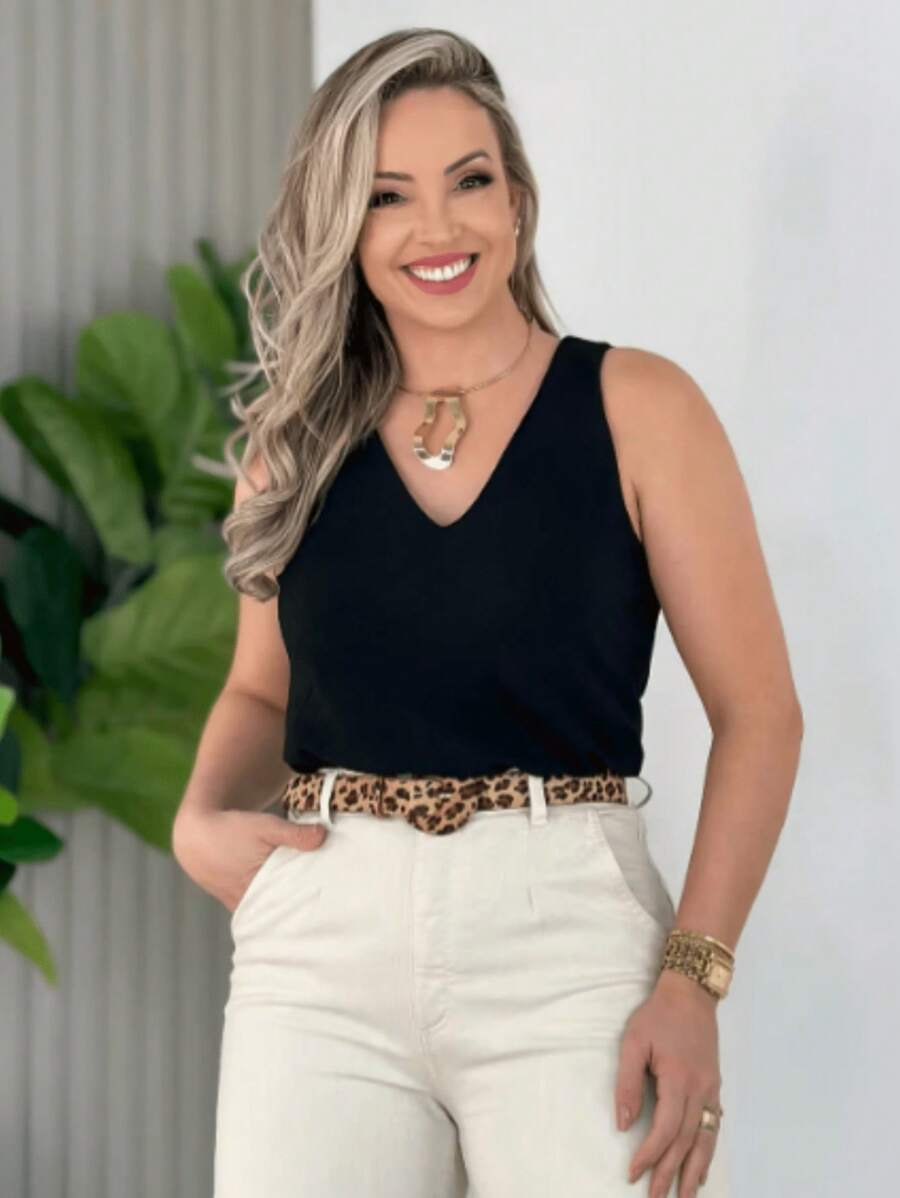 Duna Social Women's Tank Top Wide Strap Duna Tendência Fabric - 黑色 - 查看 1