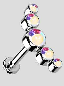 1 pièce Boucle d'oreille de piercing de tragus, cartilage, hélix en acier inoxydable avec cinq zirconias et opale, bijou de piercing de lobe d'oreille et labret avec cristal