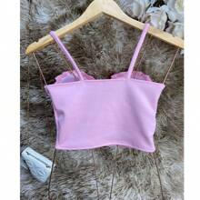 Cropped Top Thin Chain Strap Blouse With Mermaid Cup Fashion Blogger Retro Summer Beach Party Neopreme Suplex Strap - 淺粉色 - 查看 4