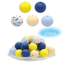 25pcs 15mm Silicone Solid Colorful Pattern Round Loose Beads For Jewelry Making DIY Special Key Bag Chain Pens Decors Bracelet Necklace Lanyards Beaded Craft Supplies