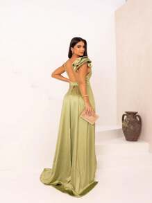 Bridesmaid Dress Party Graduate Or Guest Luxurious Mesh Lilac Olive Blue Black Olive Rose Serenity Or Mint - Màu xanh Ô liu - Xem 3