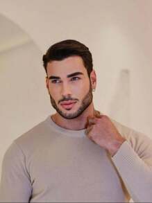 MEN'S PLAIN WOOL KNITTING SWEATER BLOUSE ROUND NECK LONG SLEEVE WINTER 2024 - Màu Khaki - Xem 2