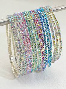 G-S 1 Set Multi-Strand AB Color Sparkly Radiant Extremely Thin Rhinestone Elastic Bangle Bracelet For Women, Everyday & Party - Rhinestone Bracelet - View 13