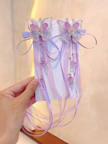 1 par (2 piezas) Pasador de pelo con borlas en forma de mariposa de estilo tradicional chino, accesorios para el cabello de niñas, para traje hanfu, escuela, actuación, sesión de fotos, atuendo diario