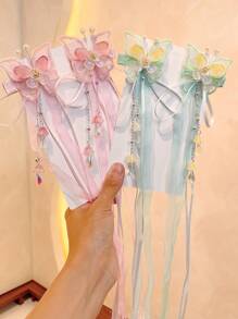 1 par (2 piezas) Pasador de pelo con borlas en forma de mariposa de estilo tradicional chino, accesorios para el cabello de niñas, para traje hanfu, escuela, actuación, sesión de fotos, atuendo diario