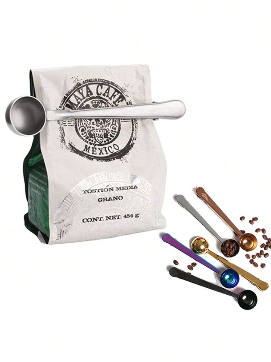 二合一咖啡勺不锈钢咖啡粉量勺带密封夹茶奶粉勺咖啡配件 - 彩色 - 查看 1