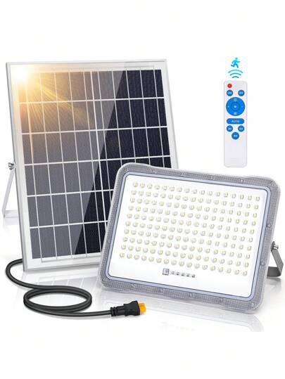 Aigostar Foco LED solar exterior 200W,luz fría 6500K,mando a distancia,detección de movimiento y encendido/apagado automático.Foco proyector LED solar con protección ÏP65 para jardín,caminos etc