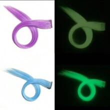 3 件-20 件圣诞派对彩色夜光发夹假发配件，彩色挂耳染色假发片，先吸光再发光，派对头饰 - 多色 - 查看 14