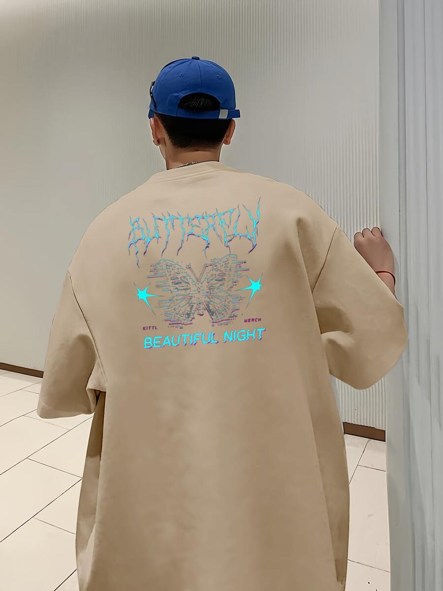 Men's T-Shirt Oversized Butterfly Streetwear Man Premium Oversize Shirt - Màu Khaki - Xem 1