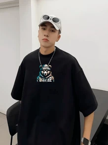 Men's Oversize T-Shirt Drip Bear Streetwear T-Shirt Premium Oversized Shirt 100% Cotton - Blanco - Ver 2