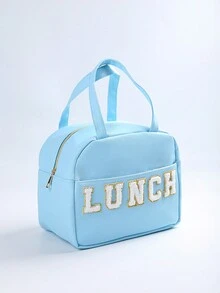 1pc Leather Insulated Storage Bag, Elegant Solid Color, Unique Exquisite Embroidered Letter Design, Keeps Temperature & Style - Multicolor - View 14