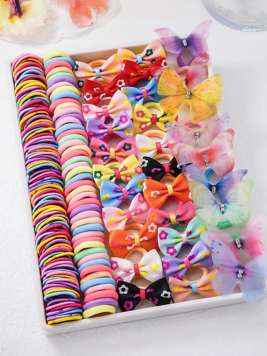 226 chiếc Dây buộc tóc đơn giản đầy màu sắc cho bé gái, bao gồm dây buộc tóc, lưới, dây buộc tóc hình con bướm, dây thun, vòng khăn và kẹp BB, để sử dụng hàng ngày - Nhiều màu - Xem 1