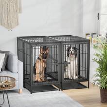 BingoPaw Extra Large Pet Cage With Removable Metal Divider, Heavy Duty Dog Crate With Waterproof Cover For 2 Dogs - Black - View 4