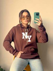 New York Sweatshirt Kangaroo Cold Blouse Hooded Jacket And Pocket 7060 - Rỉ Nâu - Xem 4