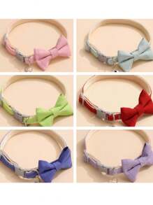 Adjustable Pet Cat Dog Plaid Bowknot Bell Collar, Small Pet Accessories