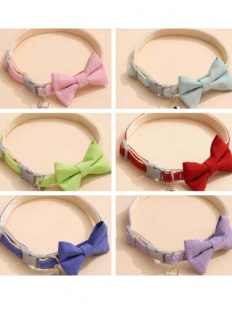 Adjustable Pet Cat Dog Plaid Bowknot Bell Collar, Small Pet Accessories