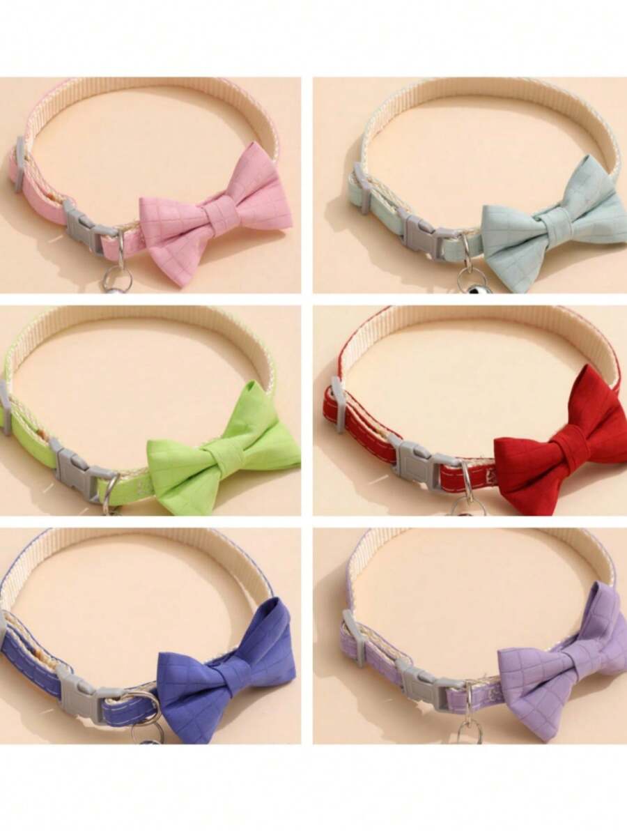 Adjustable Pet Cat Dog Plaid Bowknot Bell Collar, Small Pet Accessories