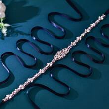 1pc Women Black Satin Ribbon Rhinestone Bridal Sash, Wedding Dress Belt Formal Gown Waist Accessory - Black Ribbon - View 8