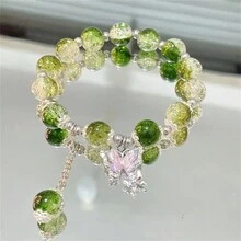 1 件蝴蝶吊坠粉色/绿色/蓝色玻璃串珠手链优雅小众设计手饰 - 彩色 - 查看 10