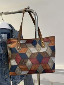 Women's Fashion Commuter PU Tote Bag, High-End Colorblock Texture Versatile Handbag, Minimalist Portable Shoulder Bag For Office Lady, Commuting, Dating, Outing, Shopping, Vacation, With Detachable Inner Pouch - Multicolor - View 10