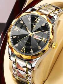 NARY 1pc Men Casual Quartz Wristwatch, Stainless Steel Band, Water Resistant, Calendar Function, Suitable For Daily Wear And Gift