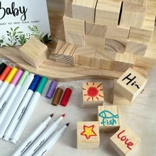 VICKYO 1 Set Babyshower Games Sign Activity Kit, Includes 1 Game Sign 30 Blank Wood Blocks And 12 Pens, Funny Interaction Game For Babyshowers Gender Reveal Parties