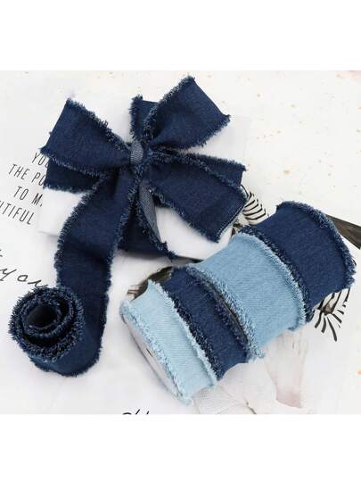 1pc Vintage Denim Double Fringe Woven Trim Hairband Accessories For Clothing, Shoes, Hats DIY Bow Decor