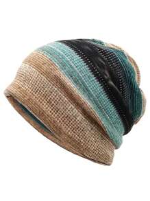 1pc Minimalist Casual Colorblock Striped Jacquard Knit Beanie, Warm Fabric, Unisex, Fashion Versatile Headwear For Outdoor Activities And Daily Wear, Multi-Color Options Autumn Outfits