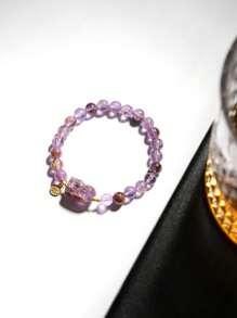 [VE] 1pc High Quality Natural Amethyst Pixiu Bracelet, Known As "Love Crystal", Brings Wealth, Good Fortune And Happiness, Suitable For Family, Couples, Gifts, Daily Wear For Ladies, Natural Gemstone Color Varies - Purple - View 4