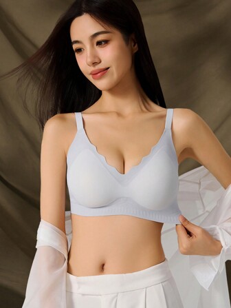 Kater star Women's Soft Non-Wired Light Blue Breathable Seamless Bra, Lingerie