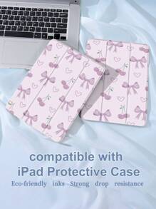 Valentines Bow And Cherry Pad Case Compatible With Ipad 7/8/9th Generation 10.2inch, Compatible With Samsung Galaxy Tab A7 10.4 Inch, Tab, With Pen Holder, Supports Automatic Sleep/Wake Lid