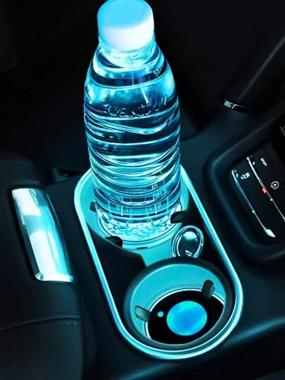 2 件装汽车 LED 照明杯架垫，7 色变色 USB 可充电防滑汽车氛围灯