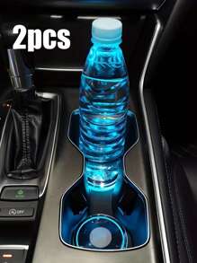 2pcs Car LED Lighting Cup Holder Pad, 7-Color Changing USB Rechargeable Antiskid Car Atmosphere Light