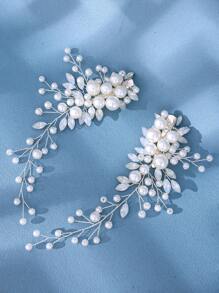 2pcs/Set Handmade Pearl, Opal & Glass Rhinestone Hair Clips, Suitable For Bridal Wedding Headpiece, Elegant Cupid Accessories, Claw Clips, Hair Pins, Hair Clips, School Supplies, Hair Decorations, Party - Silver - View 3