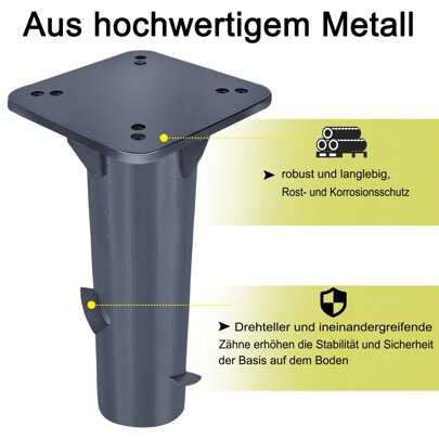 VA-Cerulean Universal Base Plate For Parasol, Silver/Dark Grey, Metal Parasol Stand, Cantilever Parasol, Crank Parasol, Ground Anchor Base Plate For Parasol