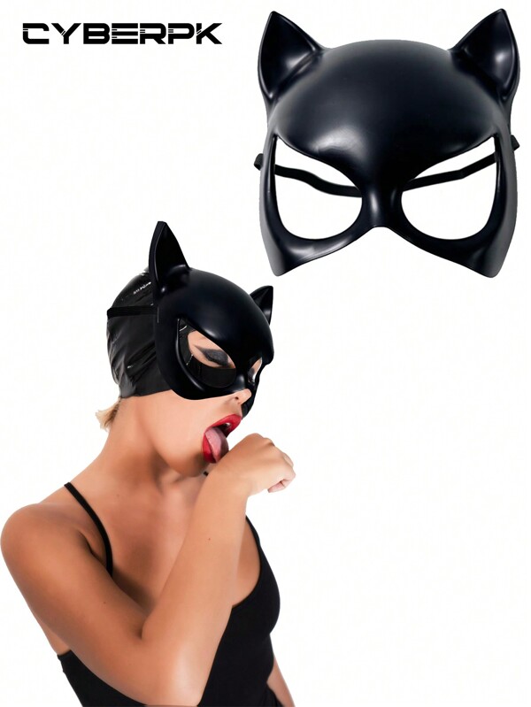 CyberPK 1 pieza Máscara de Catwoman negra, máscara de cara de gato sexy, máscara de disfraz, máscara de escenario, accesorios de disfraz de Catwoman, disfraz de gato, disfraz de Catwoman, disfraces para mujer, máscara de gato