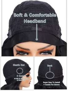 Headband Wigs Highlight Brown Short Straight Hair Black Bob Headband Wig Wear And Go Glueless Wig Synthetic Wig With Headband 12 Inch For Women