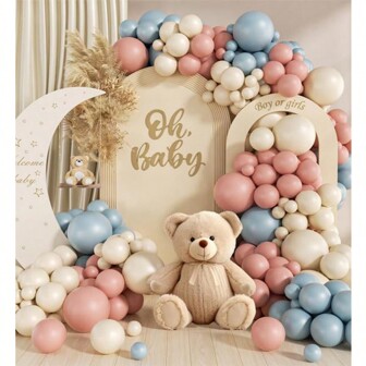 Gender Reveal Party Theme Balloon Garland Arch Kit Dusty Pink Blue Sand White Latex Balloons For Babyshower Birthday Party Decoration Supplies