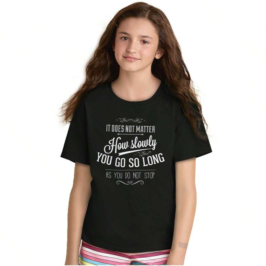 Do Not Stop Positive Inspirational Girls Kids T Shirt Tees - 黑色 - 查看 1
