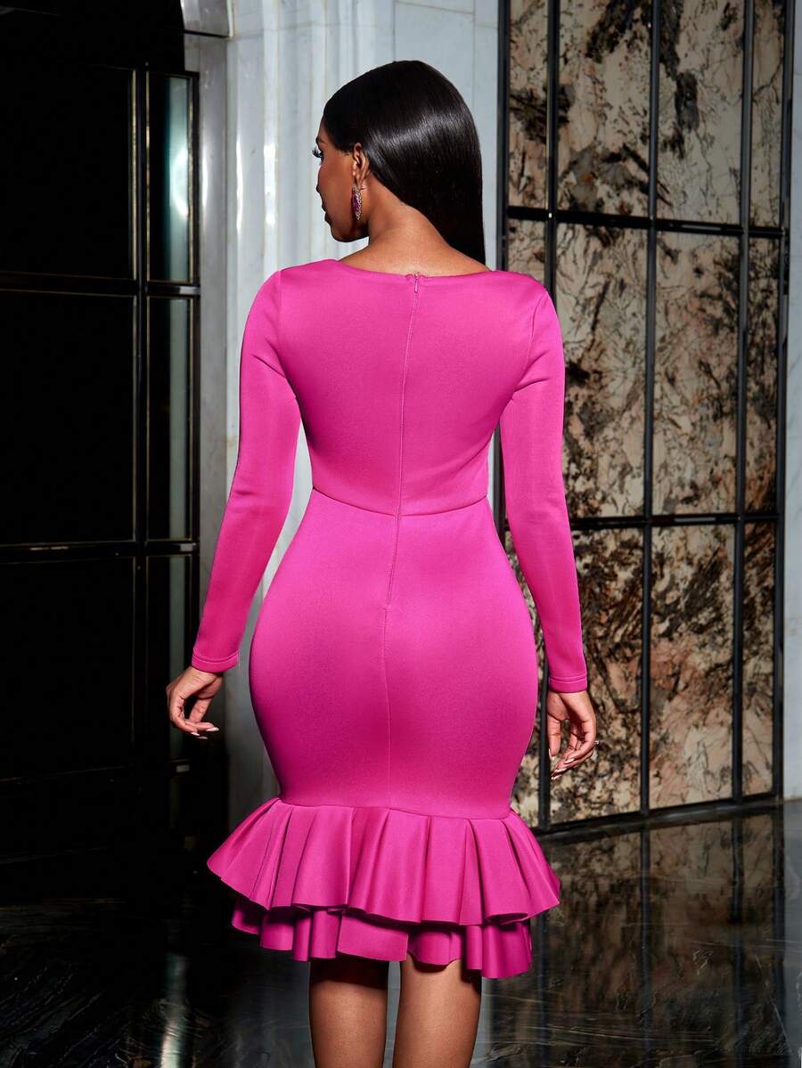 Plunging Neck Ruffle Hem Cocktail Party Dress for Sale Australia New