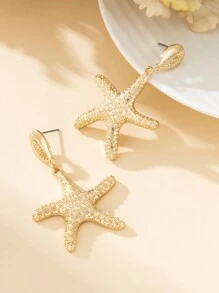 1 对优雅海洋主题海星吊坠女士耳环，适合海滩度假 - 金黃色 - 查看 2
