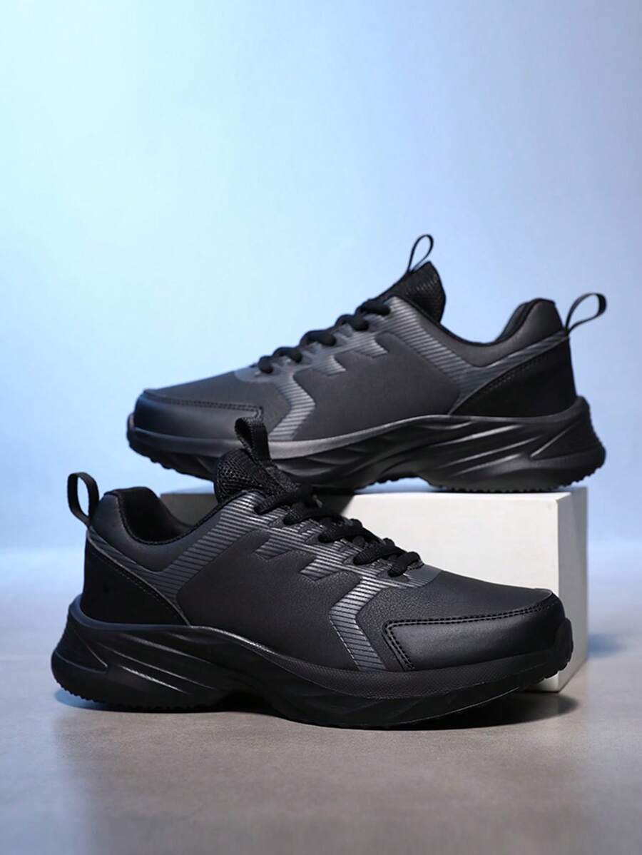 Zapatos deportivos negros para mujer Zapatos deportivos casuales con cordones de unicolor Zapatos deportivos antideslizantes de suela blanda para caminar Zapatos deportivos impermeables con cordones para mujer Zapatos deportivos casuales para correr en carretera Zapatos deportivos casuales ligeros y cómodos para viajes al aire libre y caminatas - Negro - Ver 1