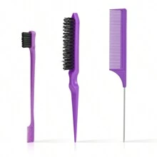 3 pièces Ensemble de brosses à cheveux pour coiffure lissée avec brosse de contour, brosse à poils, peigne queue de rat, ensemble de brosses à effiler pour lisser les petits cheveux et les cheveux rebelles (rose/noir/violet), brosse à cheveux, peigne, outils capillaires, produits et accessoires capillaires pour salon de coiffure, essentiels de voyage, rentrée scolaire, accessoires de voyage, accessoires capillaires pour femmes