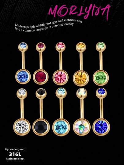 1 chiếc khuyên rốn bằng thép không gỉ mạ vàng đính đá Cubic Zirconia thời trang, phù hợp cho phụ nữ và bé gái đeo hàng ngày, có thể dùng làm khuyên rốn, trang sức rốn, thanh xỏ rốn, khuyên rốn tròn, khuyên rốn dạng đinh, v.v.