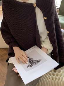 1pc Bohemian Style Polyester Knit Shawl Poncho With Button Closure, Spring/Autumn - Multicolor - View 8