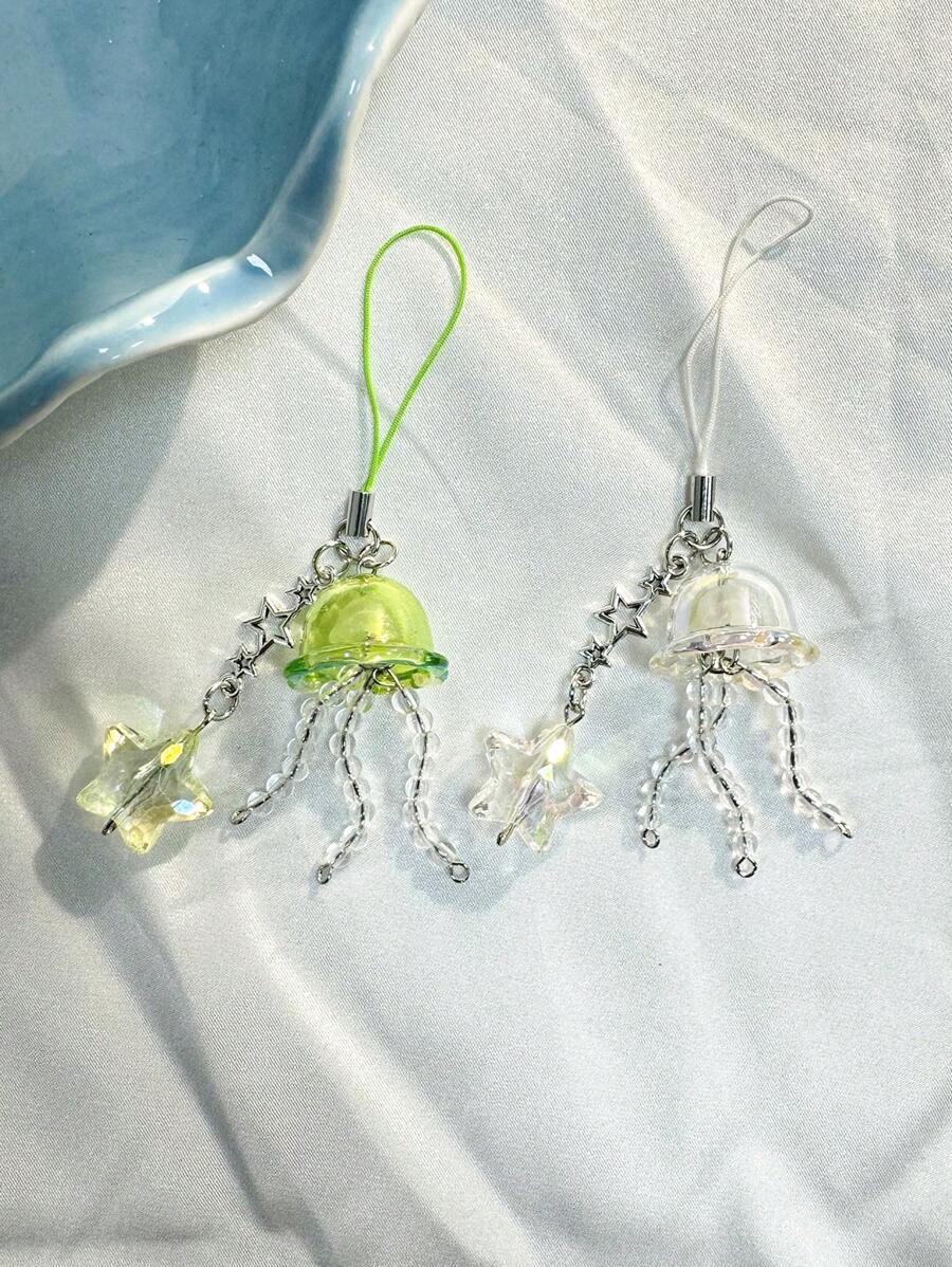 创意水母 Diy Y2k 手机吊饰、星形装饰 W2e 手机挂绳、包包吊饰、水母爱好者手机挂绳、送给朋友和情侣的最佳礼物 - 彩色 - 查看 1