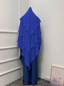 1pc Solid Color Abaya Accessories Breathable Comfortable 3-Layer Chiffon Headscarf For Women, Elegant & Casual Design, Polyester, For Daily Wear, Prayer, All Seasons